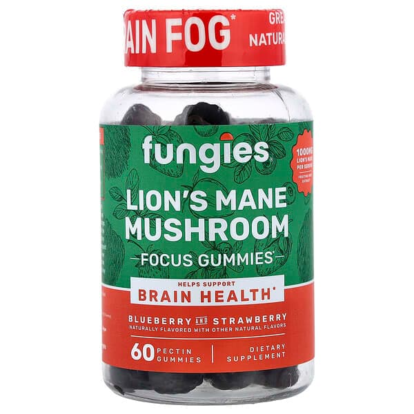 Fungies, Lion's Mane Mushroom Gummies, Blueberry and Strawberry, 60 Pectin Gummies