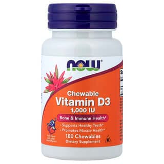 NOW Foods, Chewable Vitamin D-3, Natural Fruit Flavour, 1,000 IU, 180 Chewables