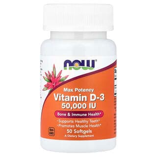 NOW Foods, Vitamin D3, Max Potency, 50,000 IU, 50 Capsules