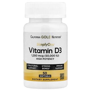California Gold Nutrition, SimplyOne®, Vitamin D3, 1,250 mcg (50,000 IU), 50 capsules
